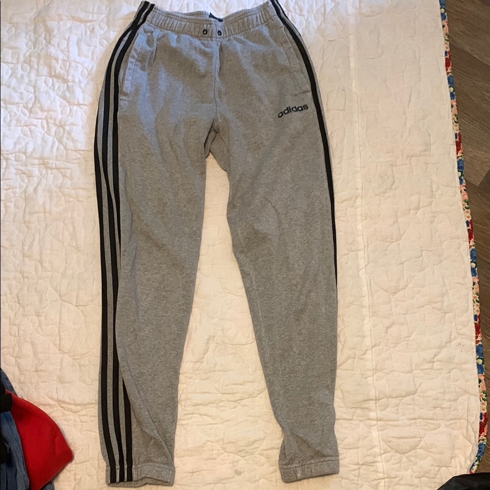 Adidas Gray and Black Joggers with Elastic Waistband
